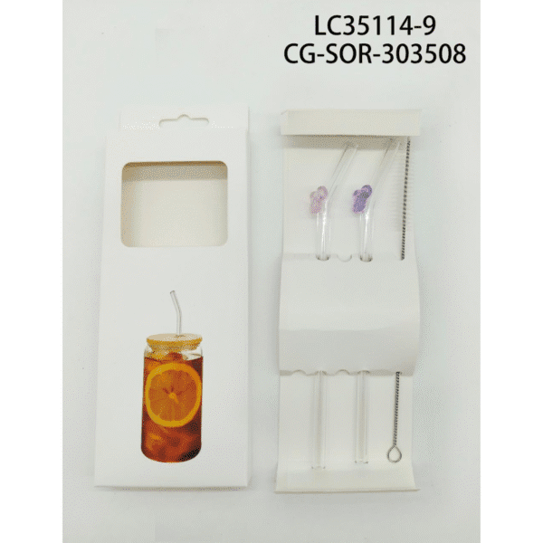 set de sorbetes de vidrio reutilizables c/ cepillo – 3pcs