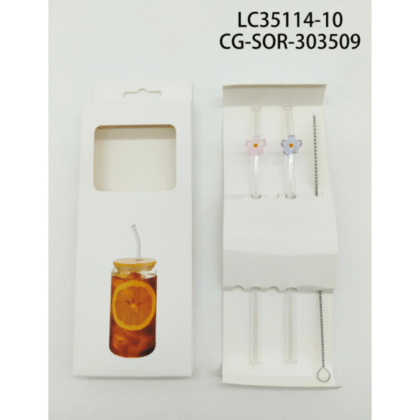 set de sorbetes de vidrio reutilizables c/ cepillo – 3pcs