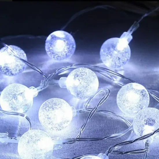 guirnaldas luz fría esfera de cristal a pila 5mts