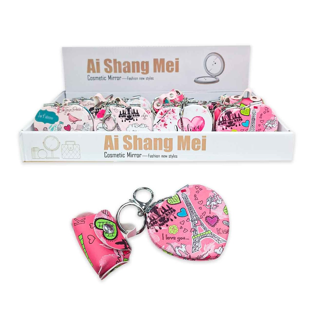 ESPEJO DE CARTERA CORAZÓN CON LLAVERO MONEDERO