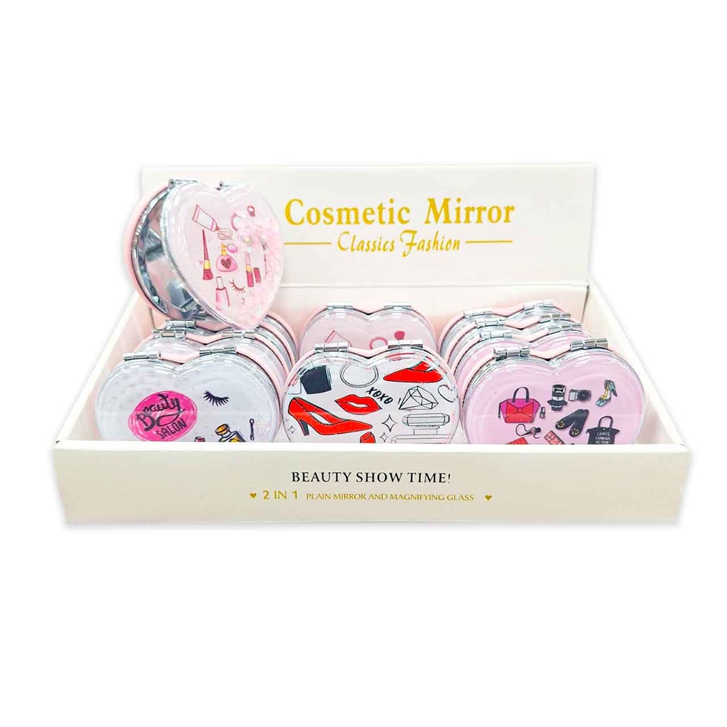 ESPEJO DE CARTERA FORMA DE CORAZÓN CON GLITTER