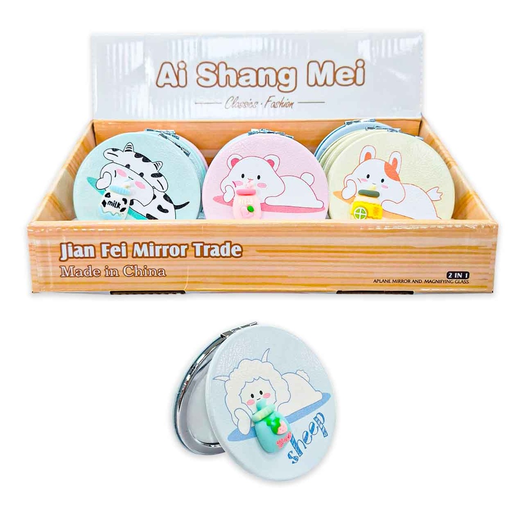 ESPEJO DE CARTERA RECTANGULAR CON ANIMALITOS