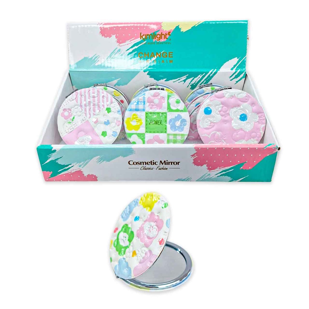 ESPEJO DE CARTERA REDONDO COLORIDO CON FLORES