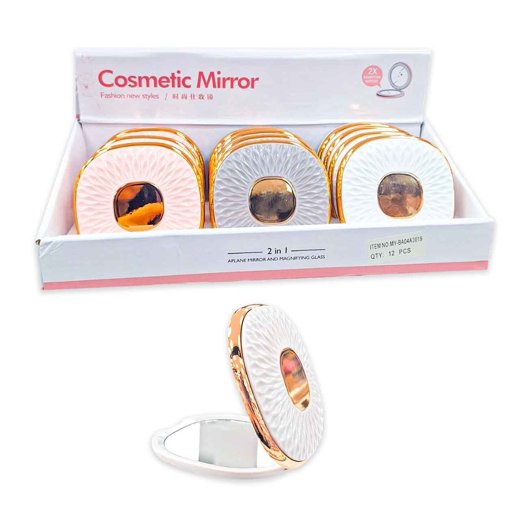 ESPEJO DE CARTERA CUADRADO BORDES DORADOS