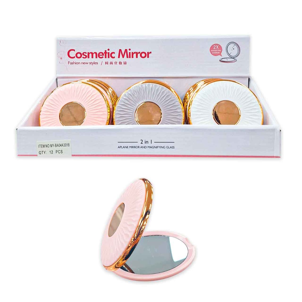 ESPEJO DE CARTERA REDONDO BORDES DORADOS