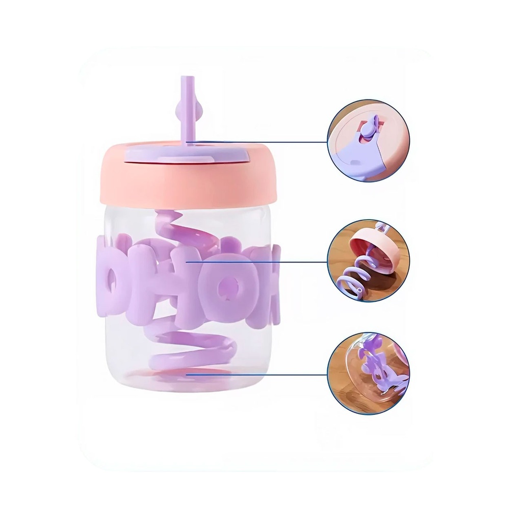 [PM-HN920030] VASO CON TAPA Y SORBETE EN ESPIRAL 480ML