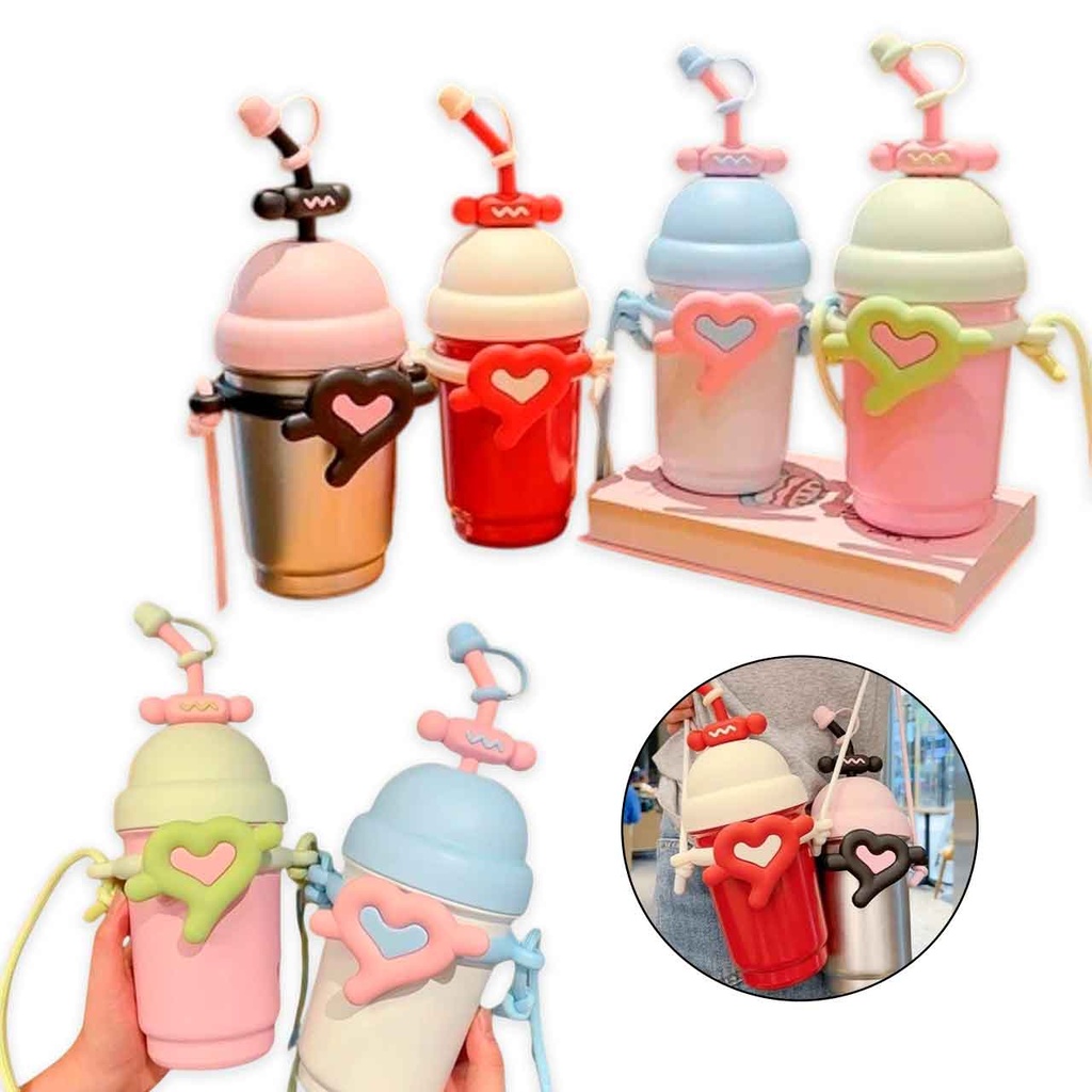 [PM-HN995001] VASO TERMICO CORAZON CON SORBETE Y CORREA 700ML