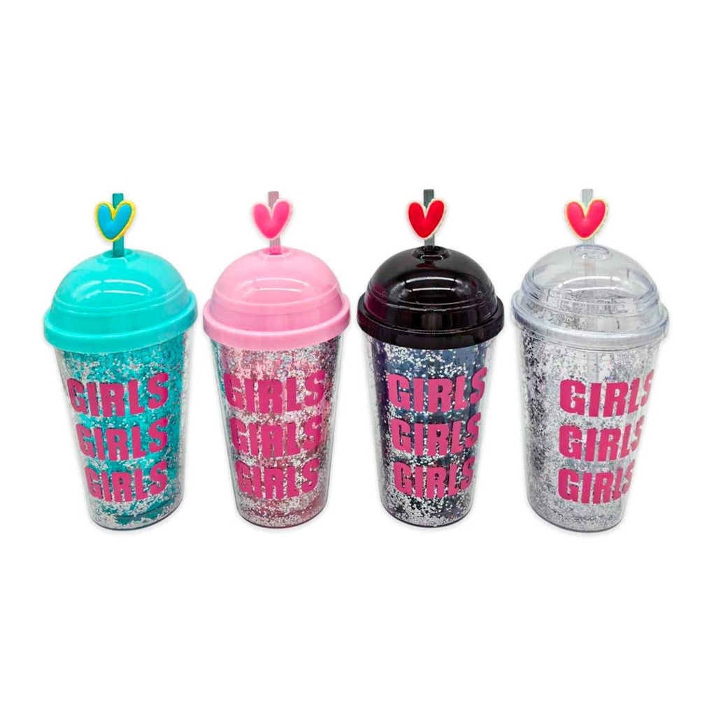 VASO CON GLITTER GIRLS 450ML