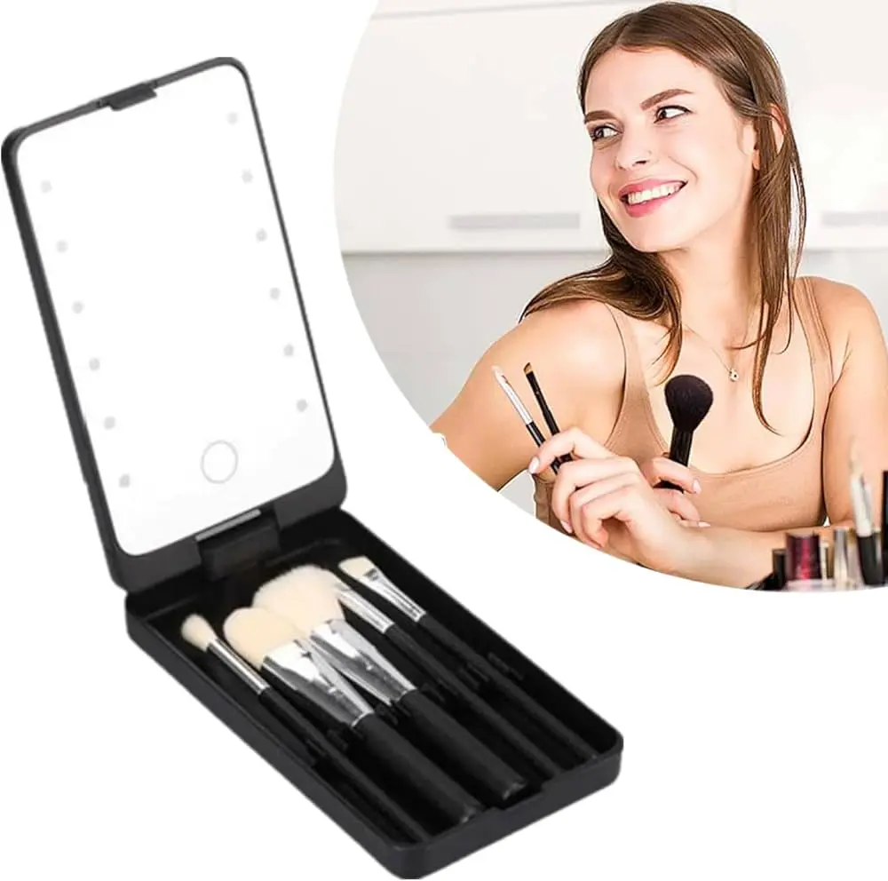 estuche para brochas con espejo luz led