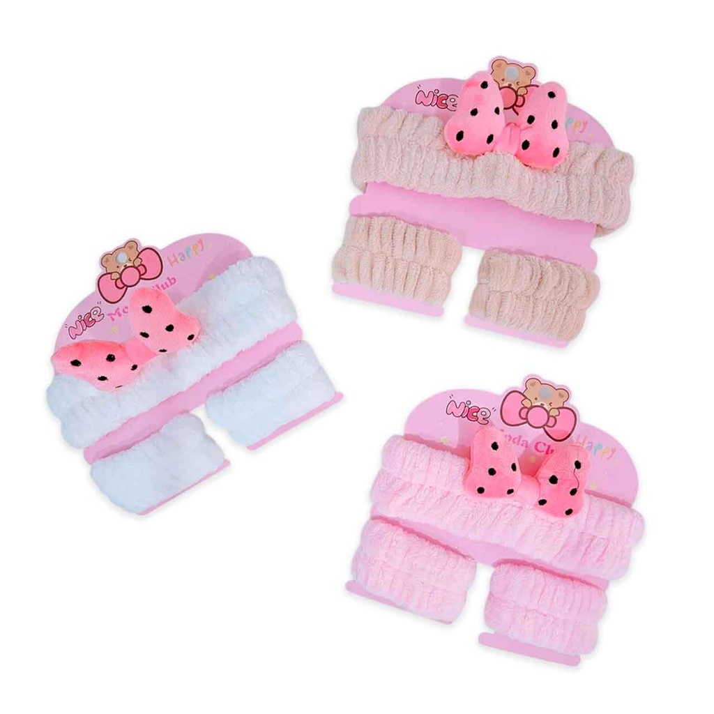 SET DE VINCHA Y MUÑEQUERAS CON MOÑO