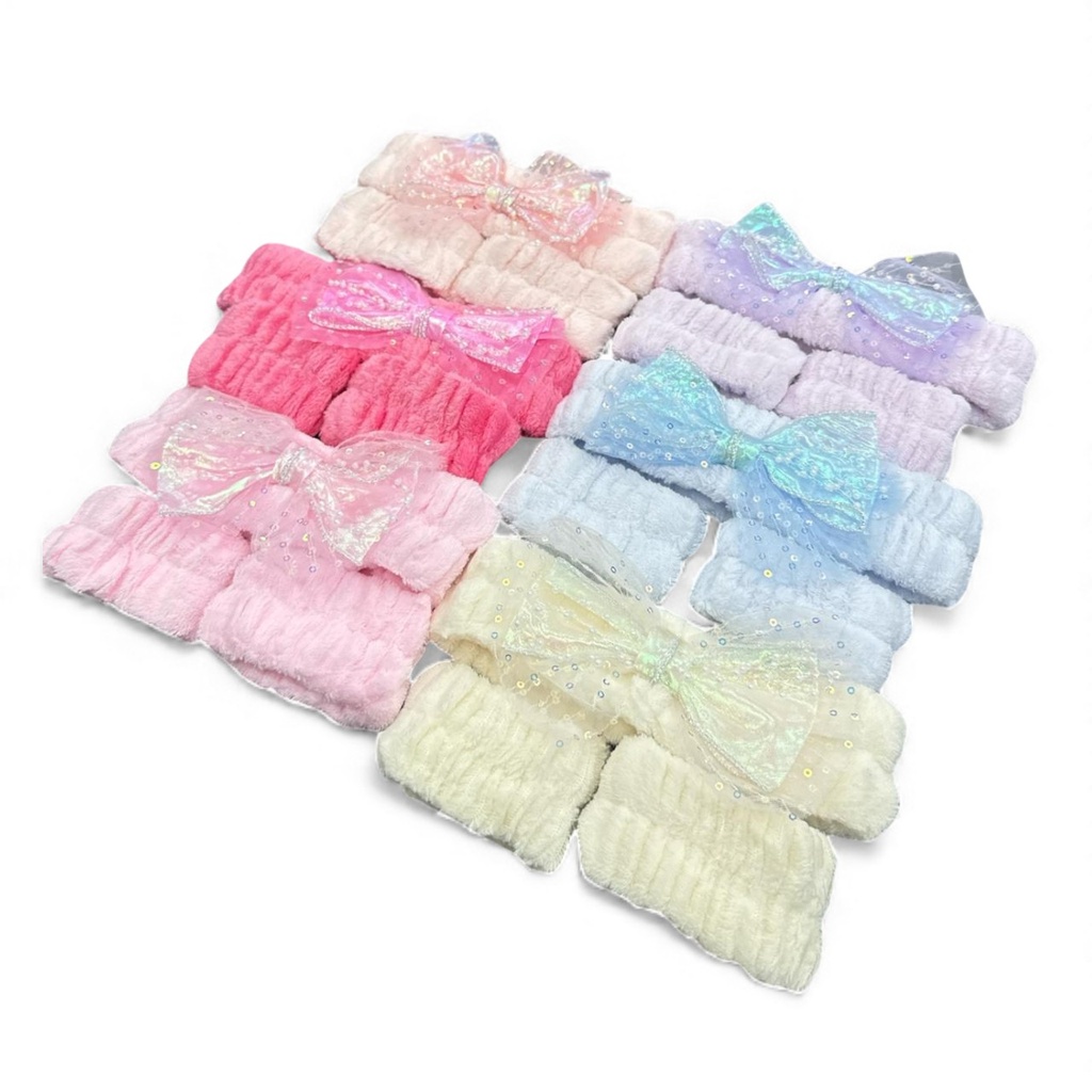 [PM-BC2191] VINCHA+MUÑEQUERAS CON MOÑO Y BRILLOS