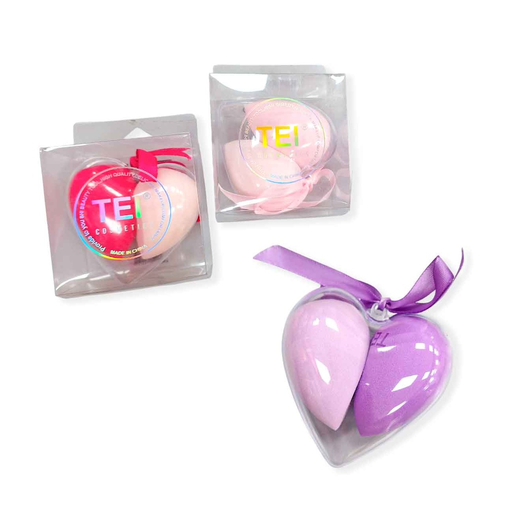 PAR DE ESPONJAS DE MAQUILLAJE ESTUCHE CORAZÓN TEI