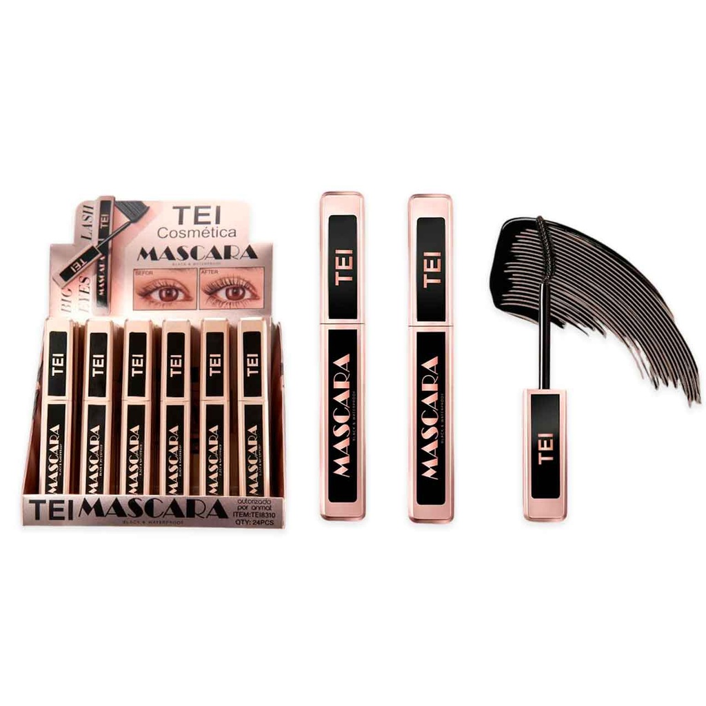 MÁSCARA DE PESTAÑAS ENVASE DORADO Y NEGRO TEI