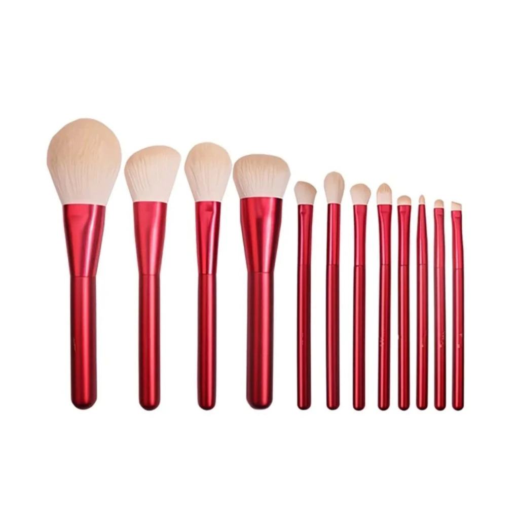 brochas para maquillaje x12u mango rojo