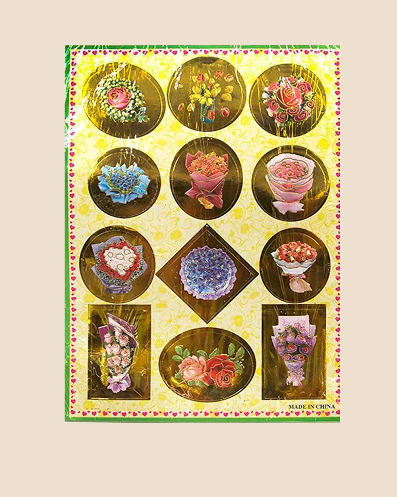 [PP-710032] sticker dorado con flores___Pack X12
