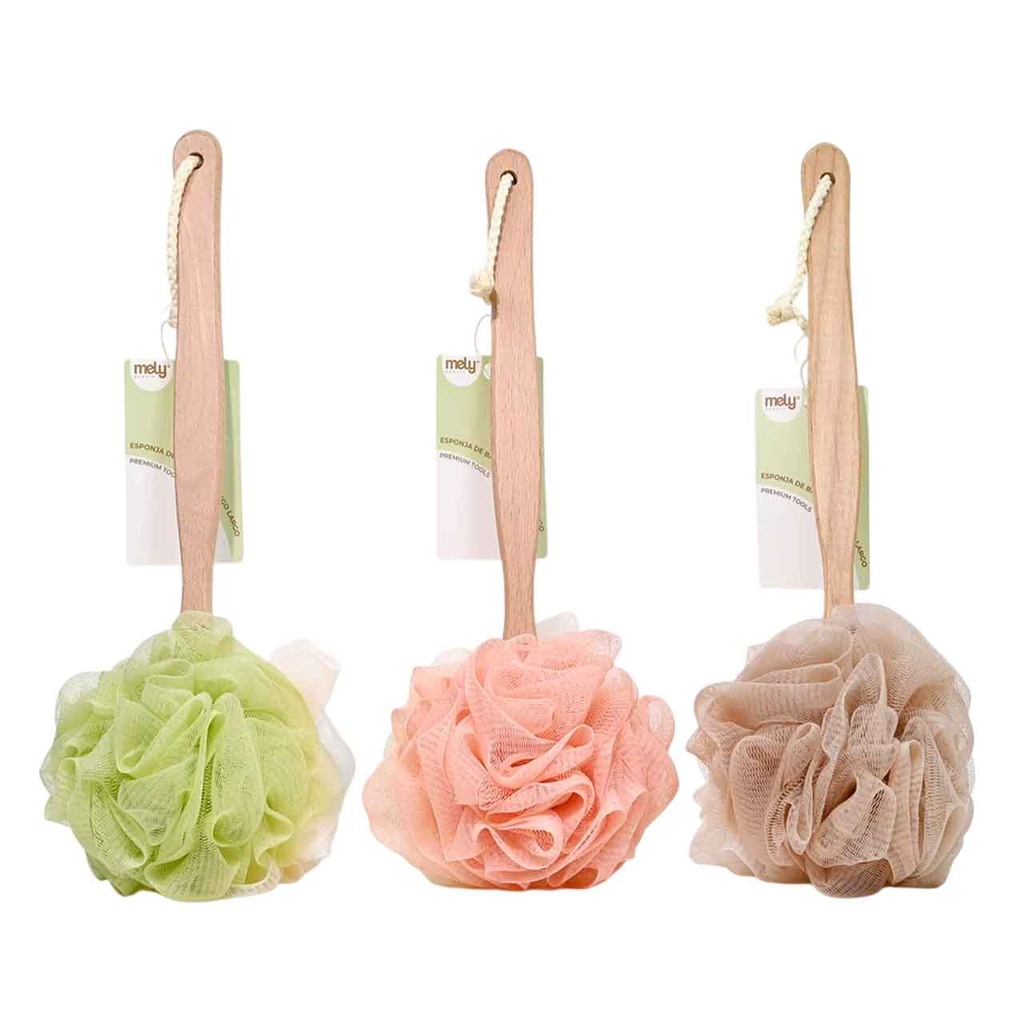 [PM-MYB3-0050] esponja de baño con mango de madera