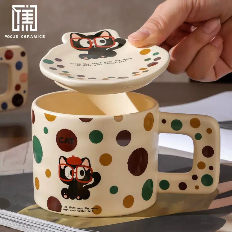 TAZA CERAMICA GATITO CON TAPA X1U.