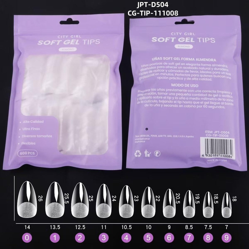 [PG-JPT-D504] tips soft gel en bolsa 600pcs