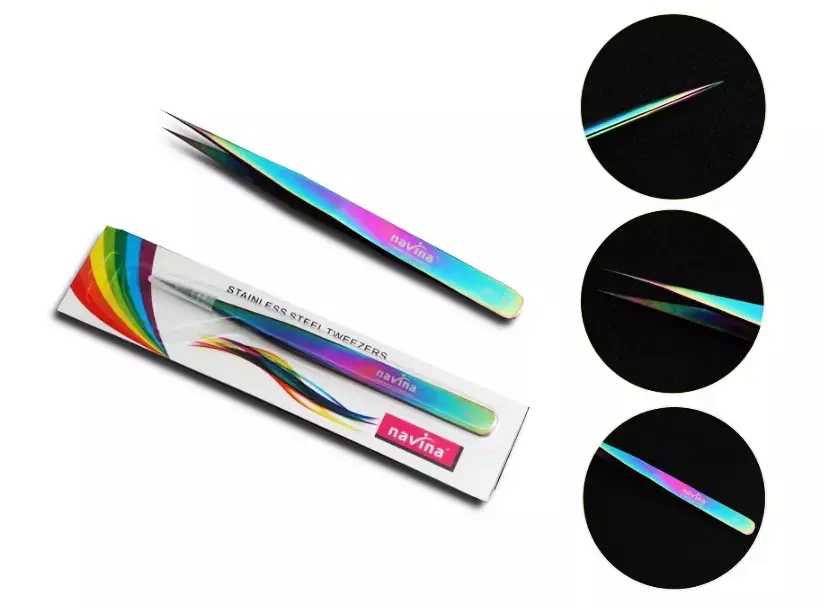 Pinza tornasol punta fina Navina para pestañas