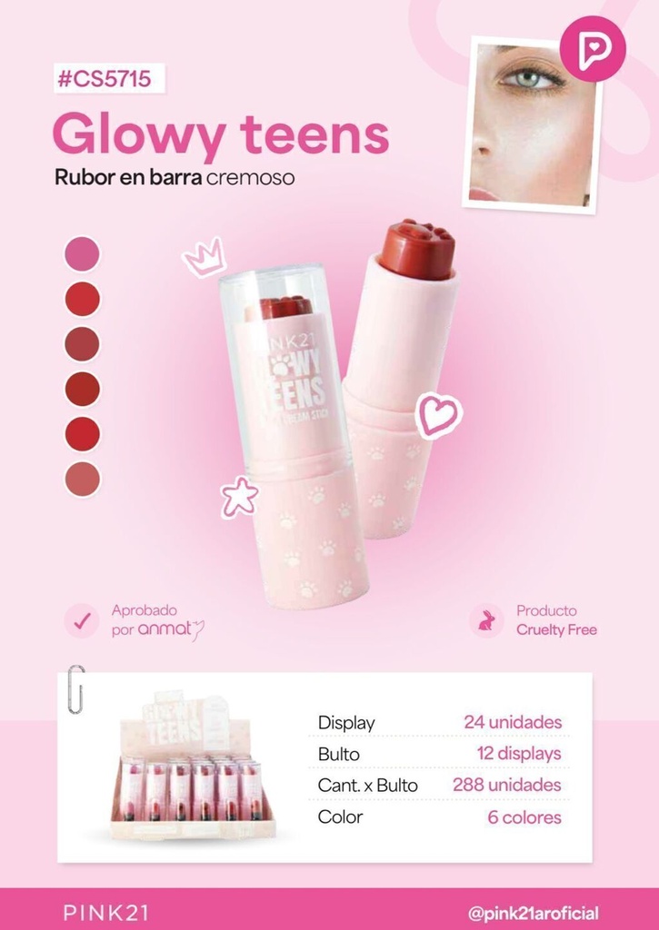 rubor en barra glowy teens Pink 21