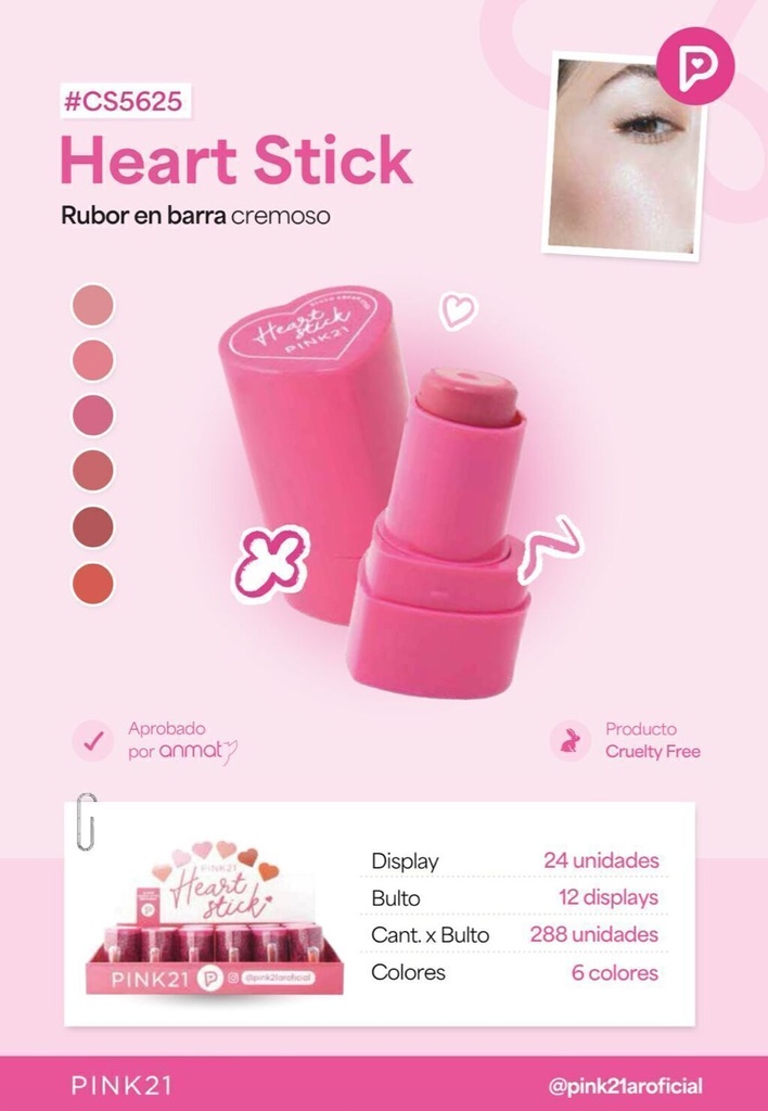 [PL-5625-486187] rubor en barra heart stick Pink 21