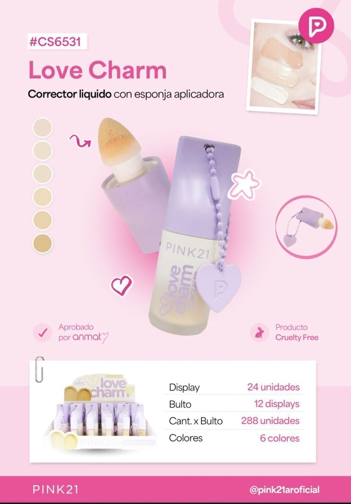 corrector con esponja love charm Pink 21