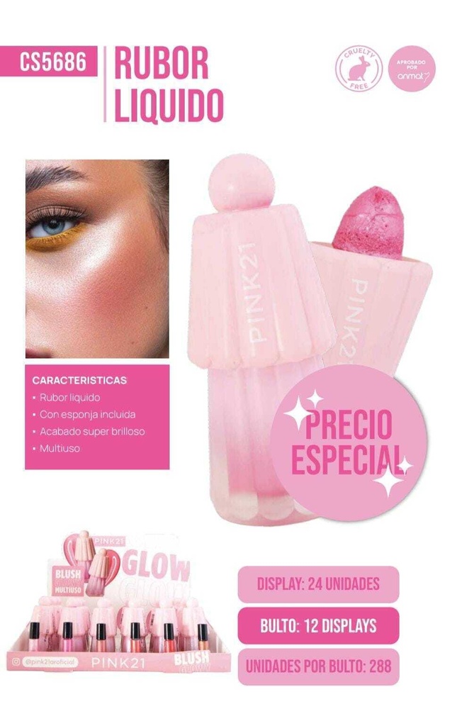 [PL-5686485722] rubor liquido forma lamparita Pink 21