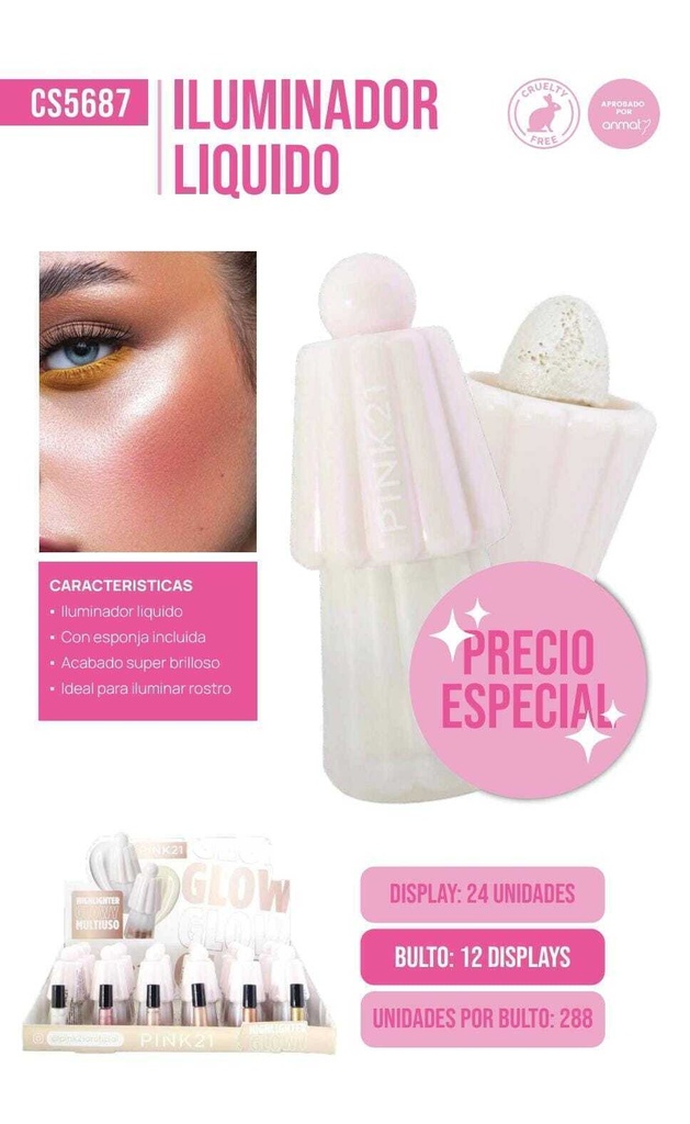 iluminador forma de lamparita Pink 21