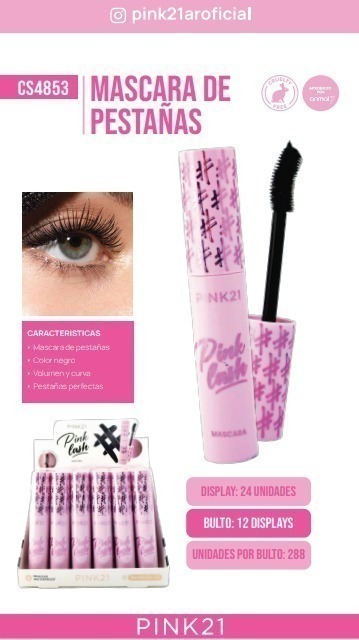 mascara de pestañas waterproof pink lash Pink 21