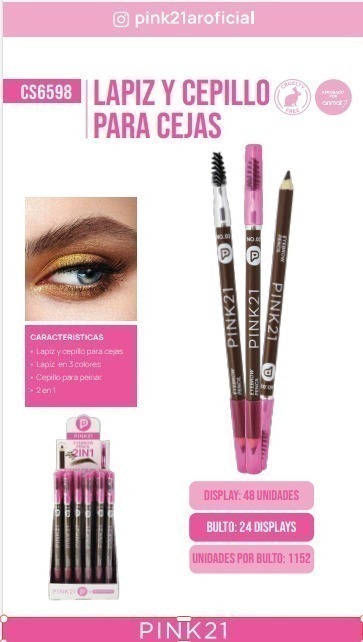 [PL-6598-488174] delineador para cejas eyenbrow pencil 2en1 Pink 21
