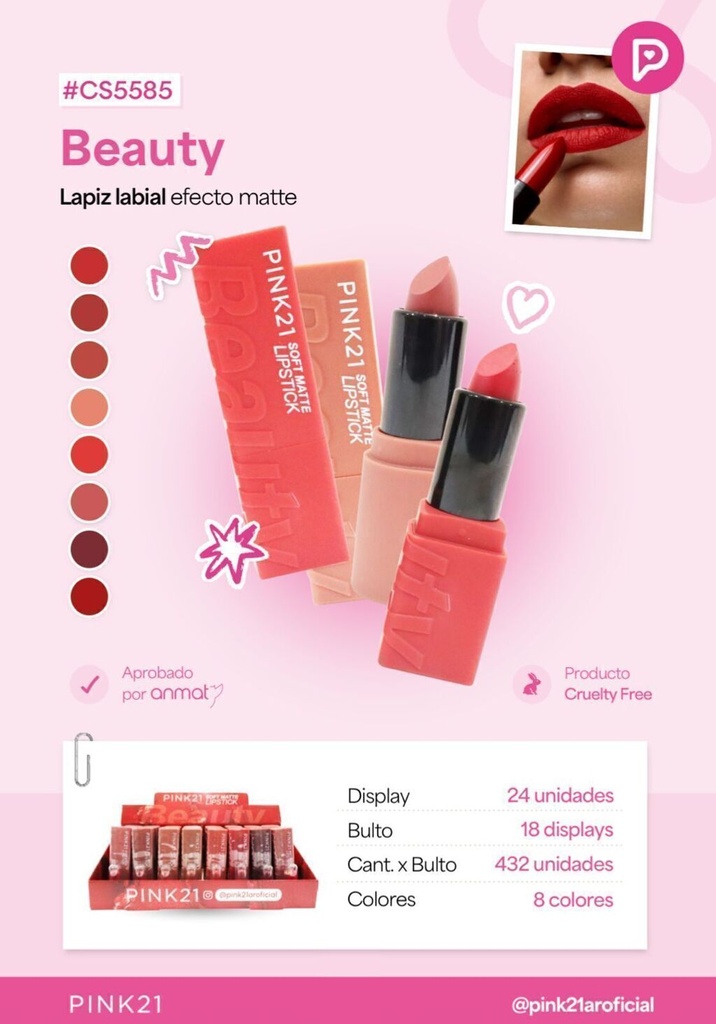 [PL-5585484589] labial en barra matte soft matte Pink 21