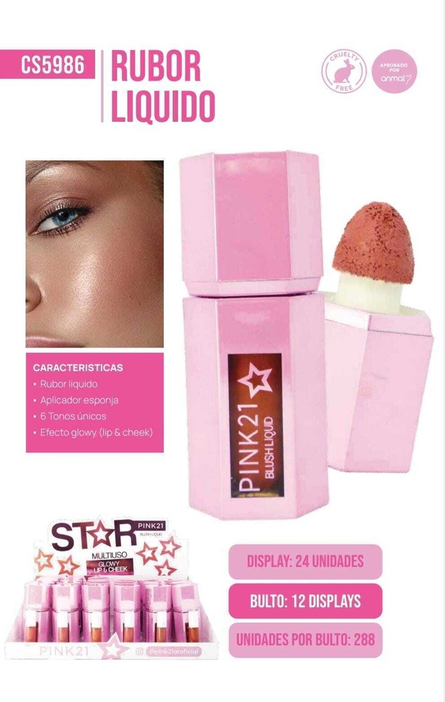 [PL-485470-5986] rubor liquido star empaque rosa metalizado Pink 21