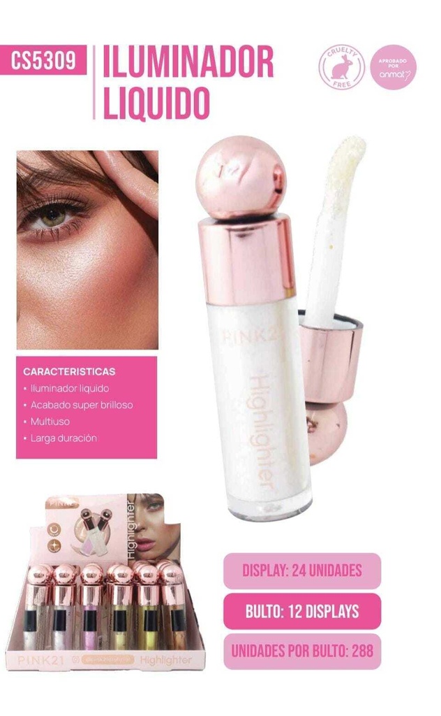 iluminador liquido empaque con bolita arriba Pink 21