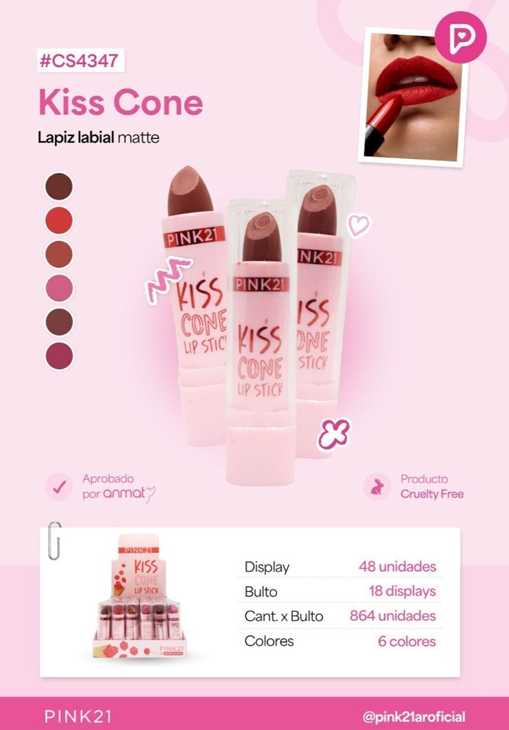 [PL-4347459204] labial en barra kiss cone Pink 21