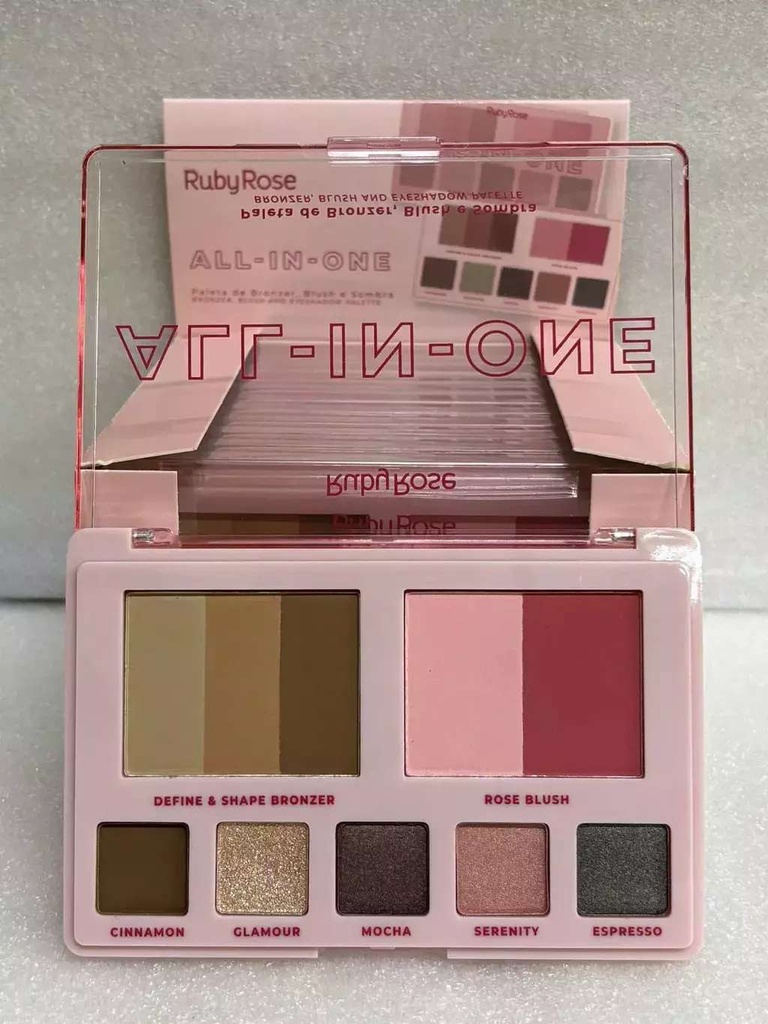 set de 12 paletas de sombras+rubor+bronzer all in one ruby rose