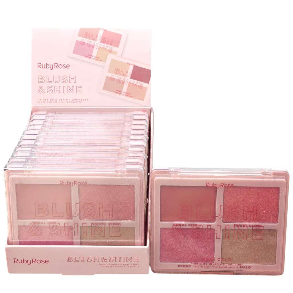 [PT-HB-m1001] blush & shine paleta 4 iluminador + rubor ruby rose