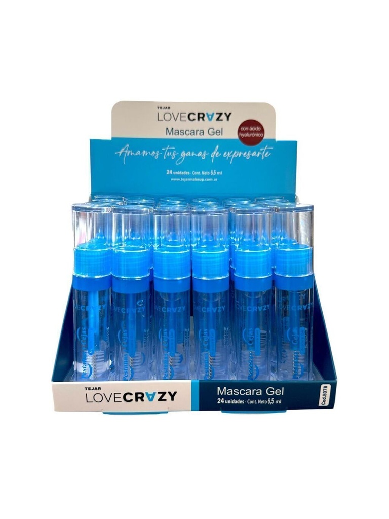 mascara gel para cejas con cepillo empaque celeste love crazy TEJAR