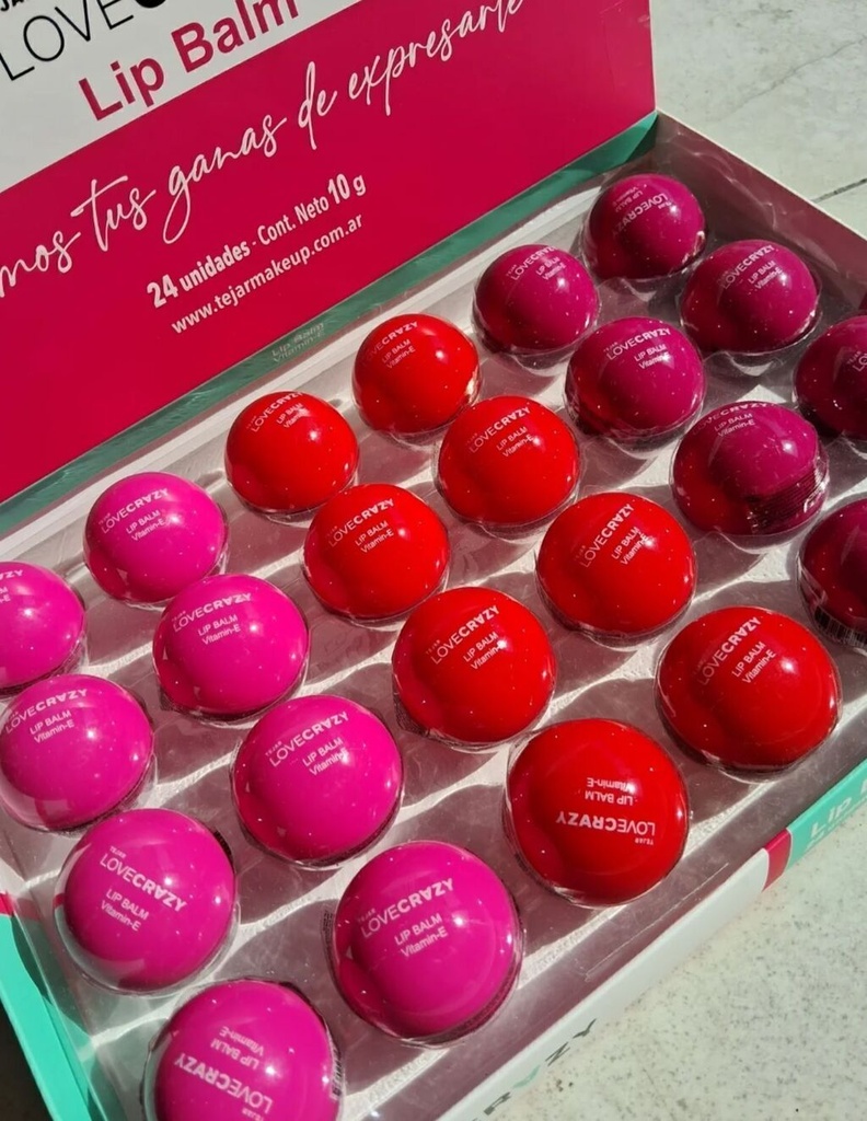 balsamo labial de color redondo love crazy TEJAR___ PACK X3