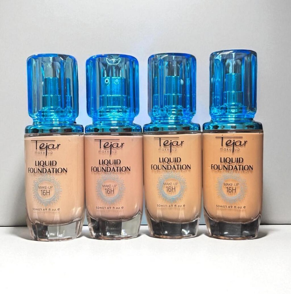 base liquida make up 16hs tapa celeste TEJAR