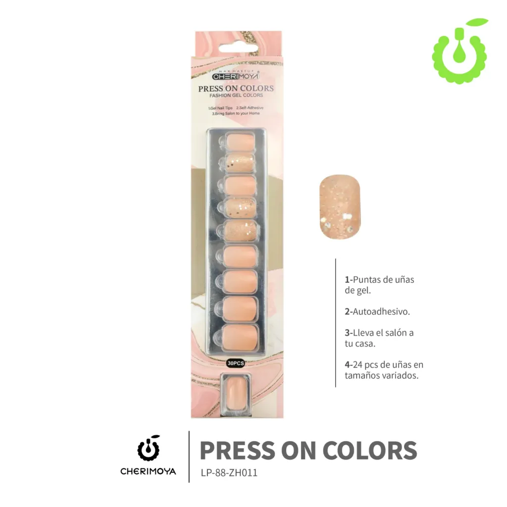 Press on nails KIT GLITTER 30pcs Cherimoya ___ PACK X12