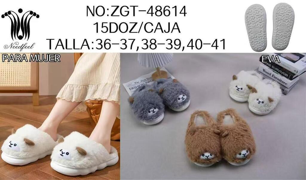 [PT-NO36-41] pantuflas peludas con diseño de cara ___ PACK X12