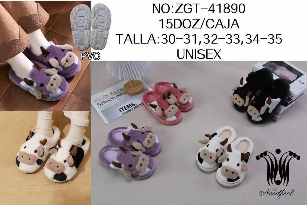 [PT-30-35] pantuflas unisexcon diseño de vaca ___ PACK X12