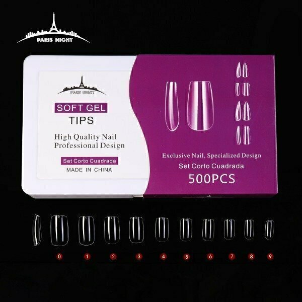 [PL-20759-1] tips soft gel cuadrada corta caja violeta Paris Night