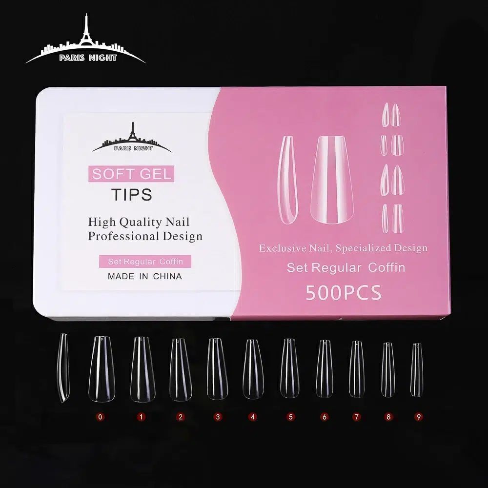 tips soft gel coffin en caja rosa Paris Night