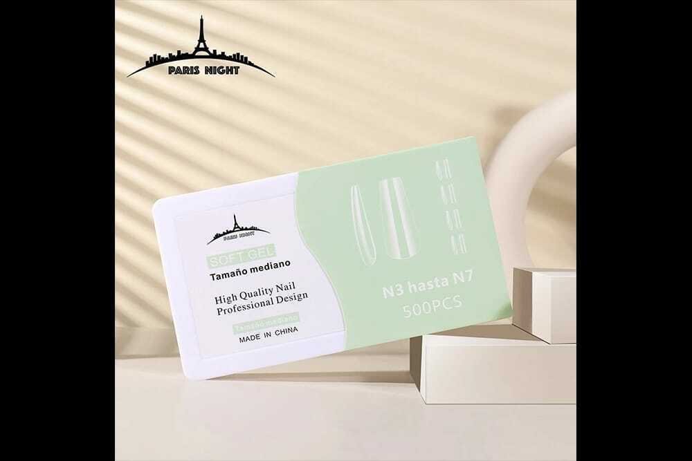 tips soft gel Paris Night tamaño mediano coffin  caja verde