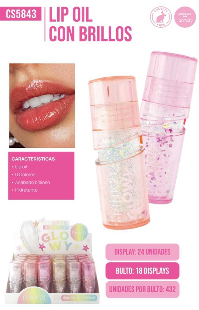 [PL-5843-487269-X3] lip oil glowy Pink 21 (Pack X3)