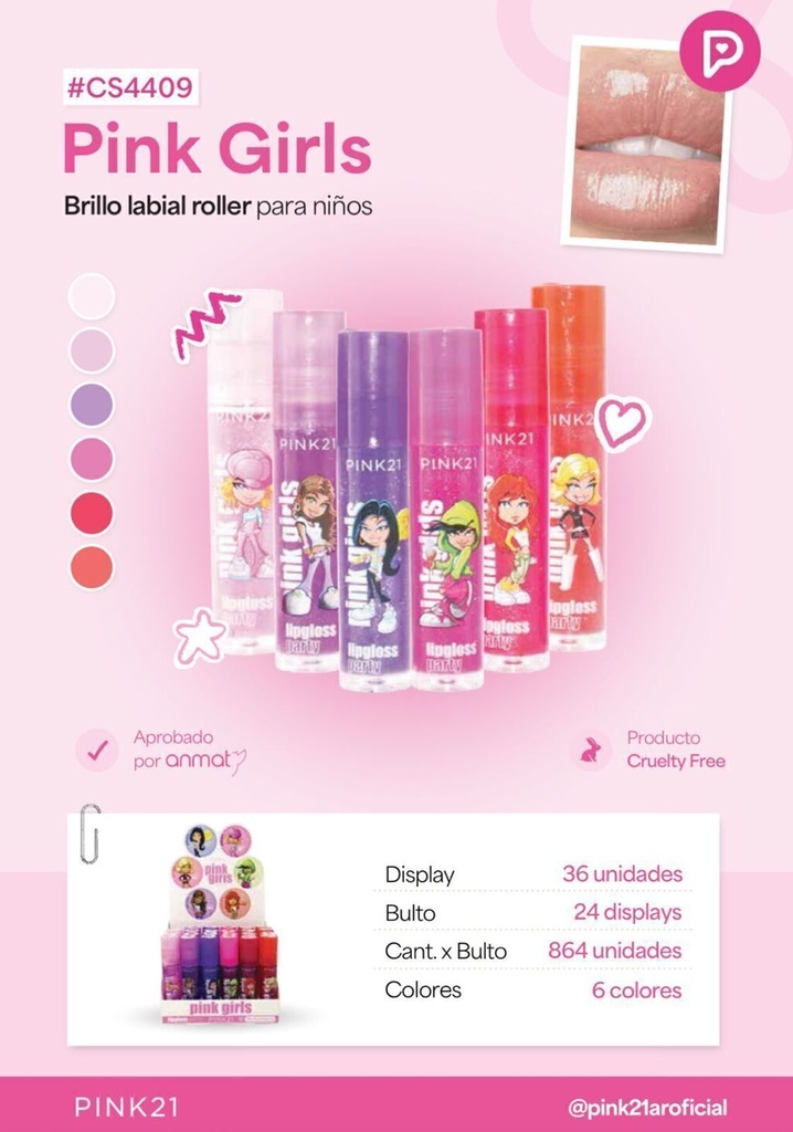 [PL-4409466141-X6] lip gloss pink girls Pink 21 (Pack X6)