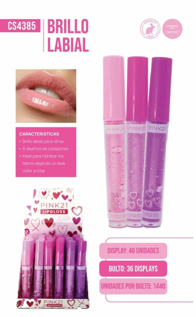 [PL-4385-466097-X6] lip gloss labial corazoncitos Pink 21 (Pack X6)