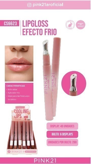 [PL-6623487740-X3] lip gloss cooling lips Pink 21 (Pack X3)