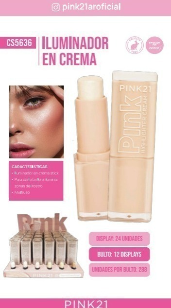 [PL-5636486255-X3] iluminador en barra cream Pink 21 (Pack X3)